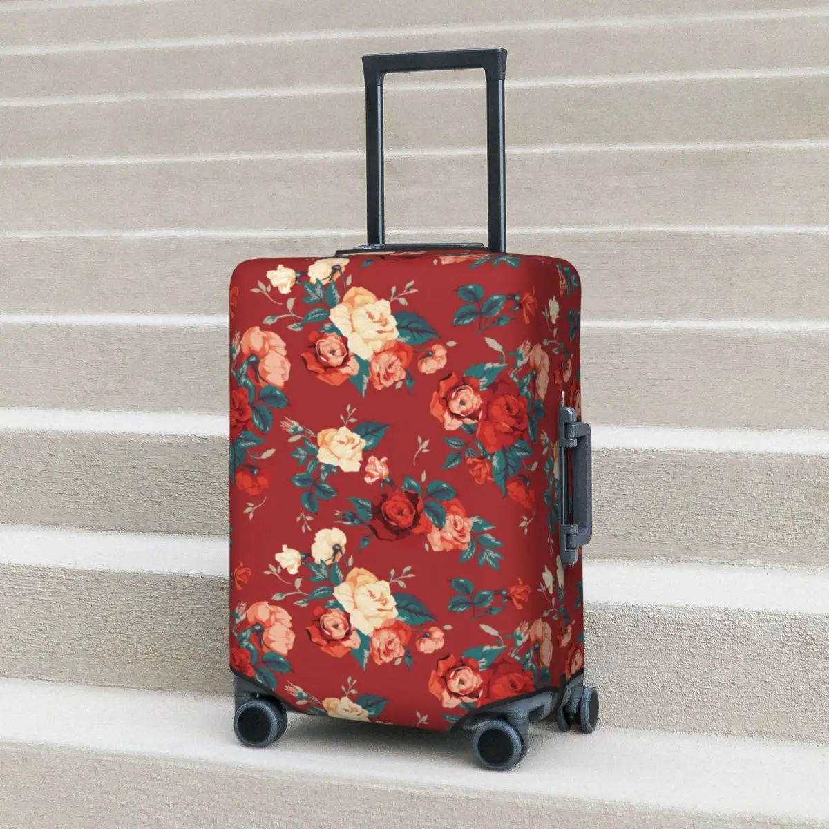 Dongbei Red Floral Print Suitcase Cover Botanical Flower Fun Business Protection Luggage Supplies Flight