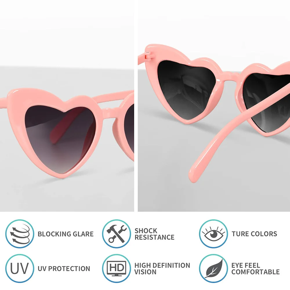 Women Fashion Heart Shaped Sunglasses Women Cat Eye Female Sun Glasses Retro Love Black Pink Eyewear Party Supplies