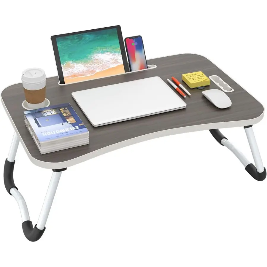 

Folding Lap Desk, 23 Inch Portable Wood Black Laptop Bed Desk Lap Desk with Cup Holder, for Working Reading Writing, Eating, Wa