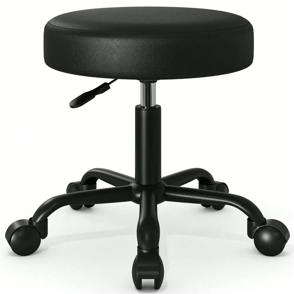 

PU Leather Round Rolling Stool Swivel Salon Shop Stool Chair Adjustable Drafting Stool Massage Spa Stool With PU Leather Cushio