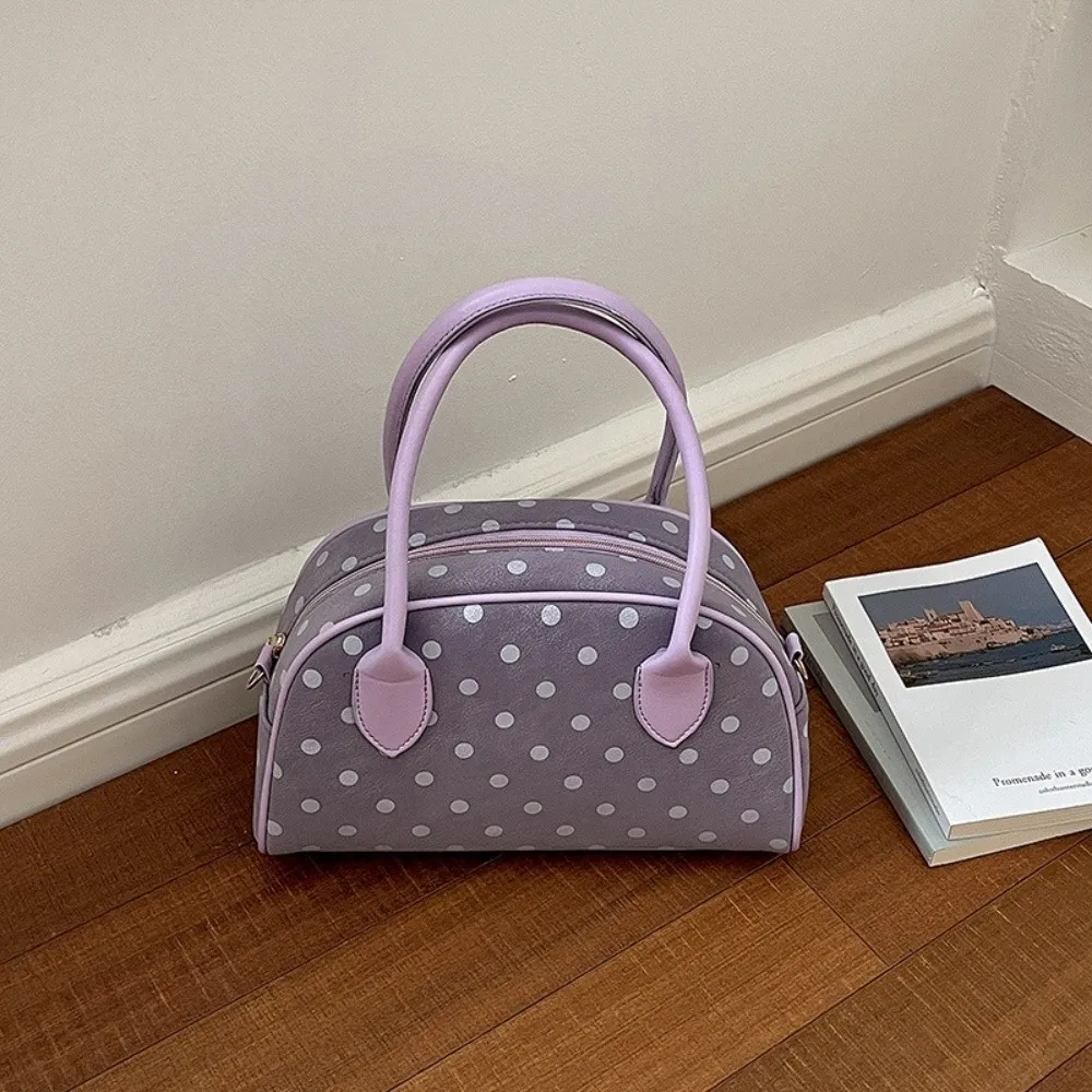 Fashion Y2K Shell Shoulder Bag Half Moon Shape Polka Dot Women Handbag Large Capacity Top Handle Purse