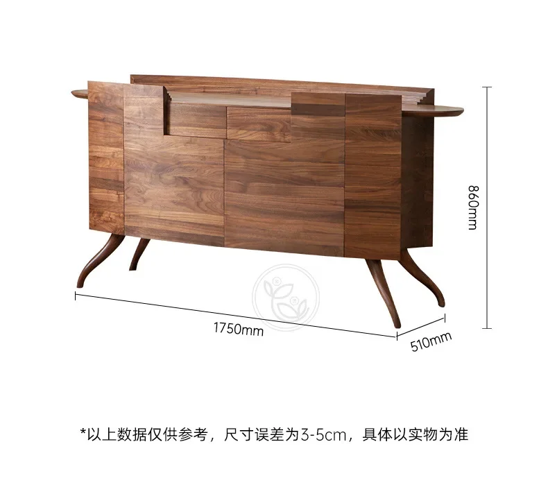 Italian wabi-sandy wind solid wood side cabinet minimalist North American black walnut special-shaped tea cabinet storage