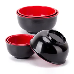 Black and Red Bowl Melamine Imitation Porcelain Rice Bowl Breakfast Shop Congee Rice Noodles Porridge Dumplings Wonton Soup Bowl