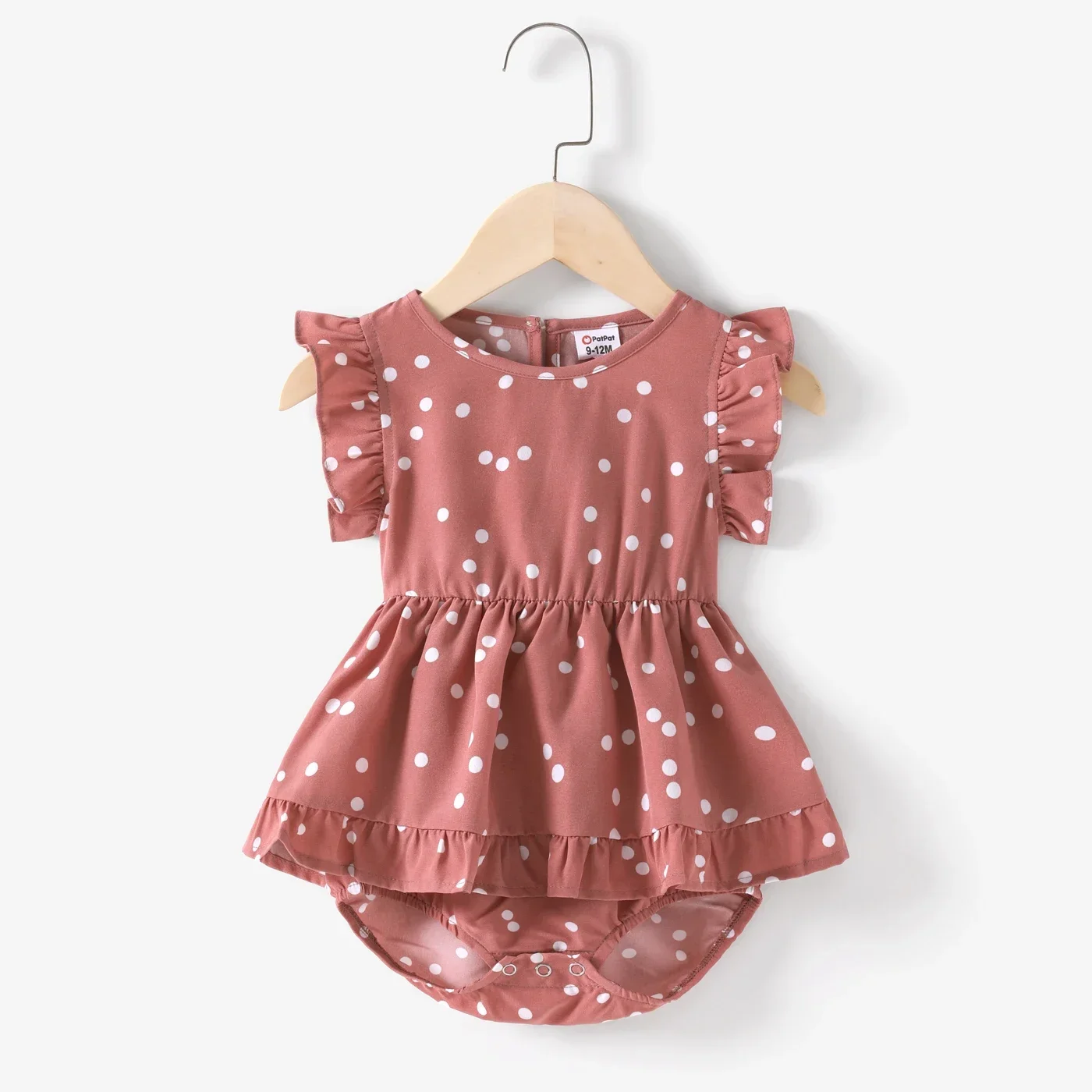 PatPat Family Matching Outfits Mother Daughter Clothes All Over Dots Pink Cross Wrap V Neck Ruffle Flutter-sleeve Dresses