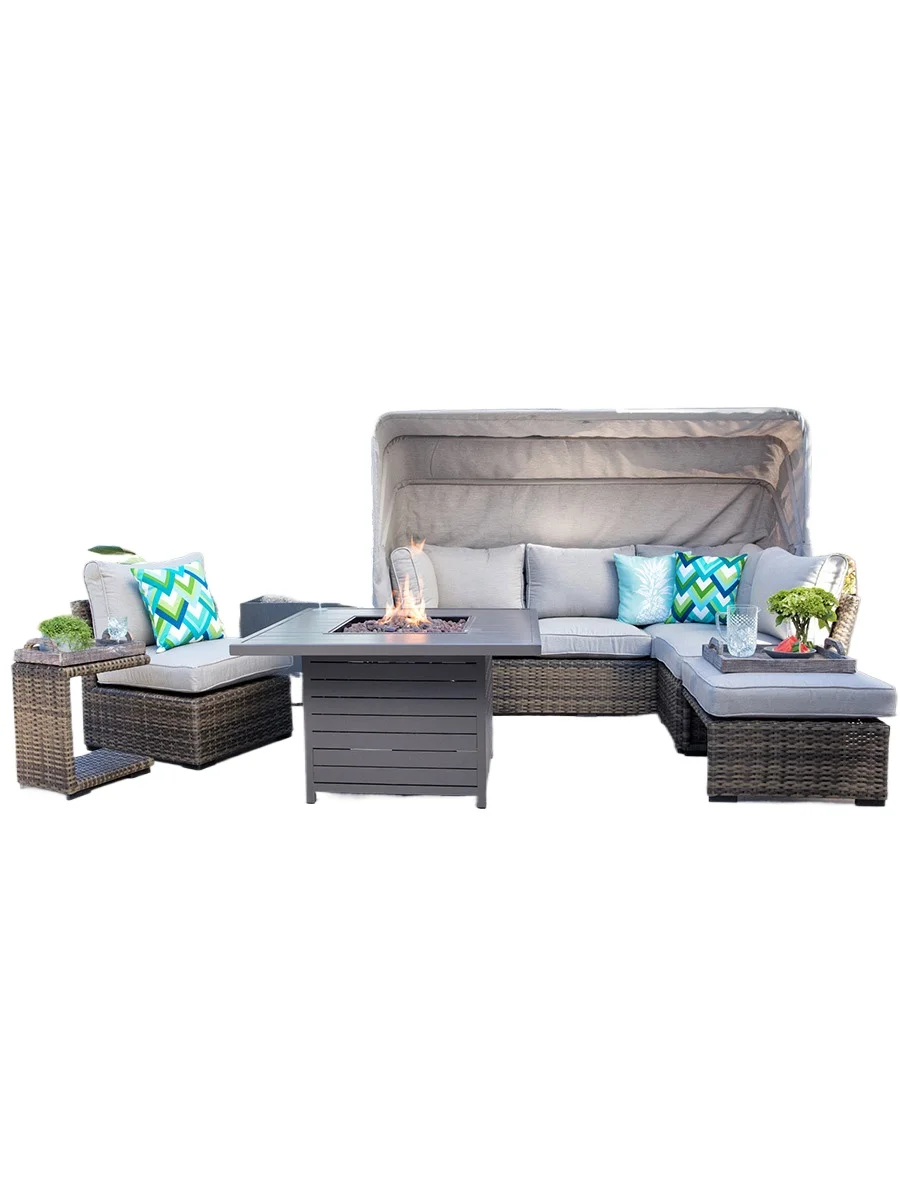 Nordic outdoor leisure rattan canopy sofa waterproof sunscreen courtyard outdoor garden balcony hotel lounge chair bed