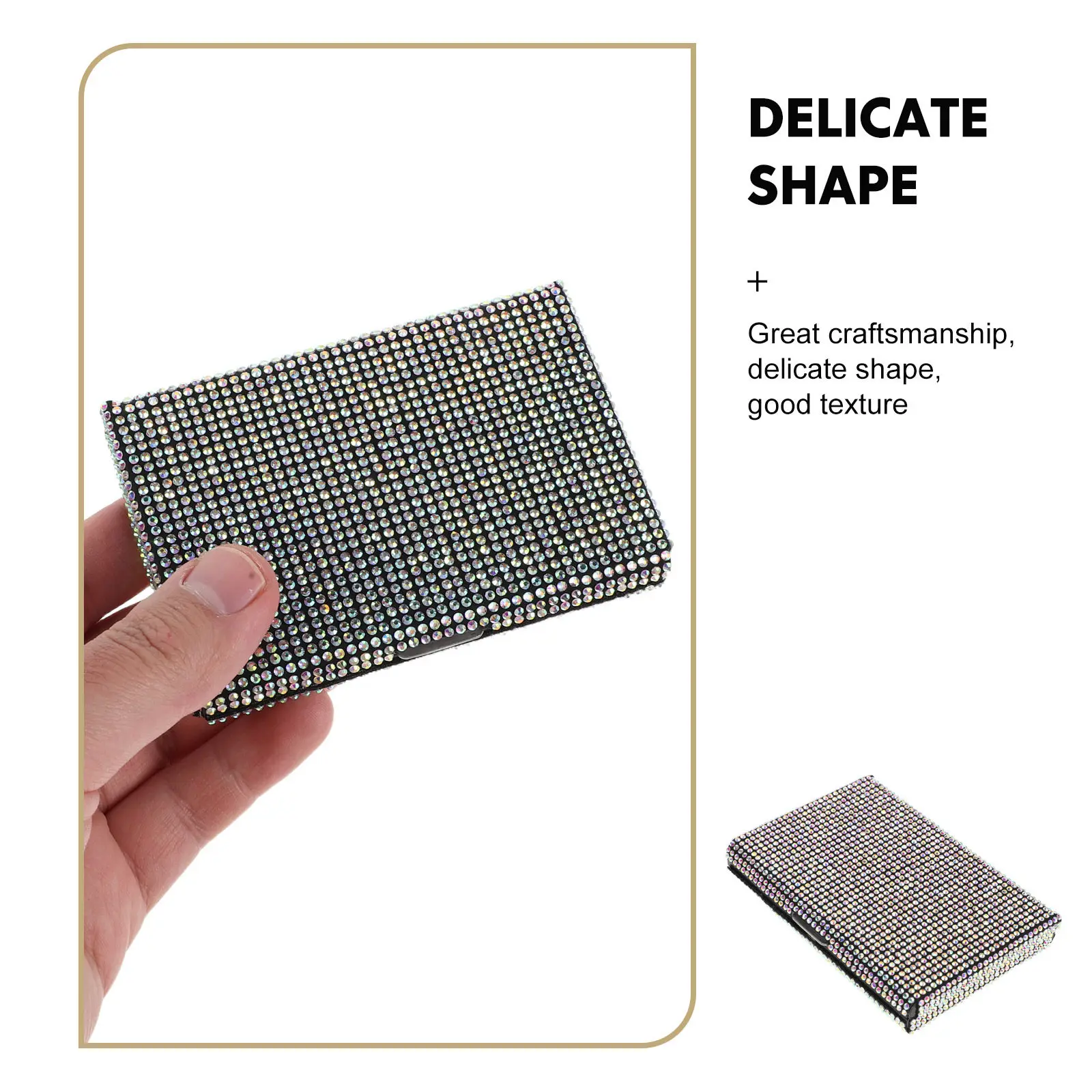 Rhinestone Business Card Holder Metal Name Card Organizer Case Slim Portable Box for Purse Pocket Vehicle Office Travel