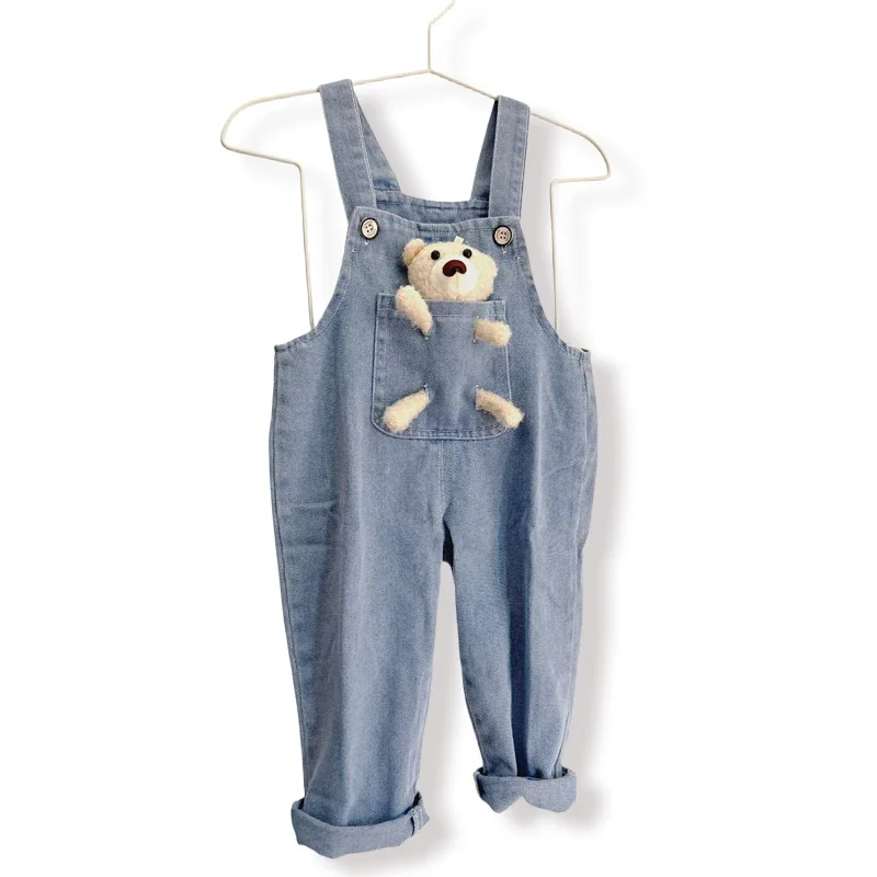 Toddler Boys Girls Dungarees with Doll Overalls for Kids Casual Pants Oversize Loose Jumpsuit Denim Overalls Baby Clothes