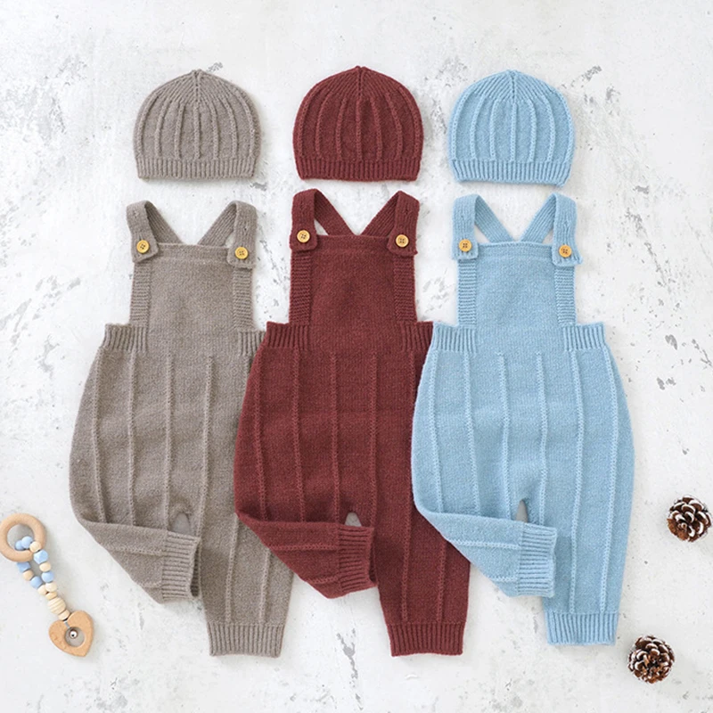 

Newborn Kids Baby Boys Girls Sleeveless Solid Color Knit Braces Rompers Infant Baby Boy Girl Children Clothes Rompers