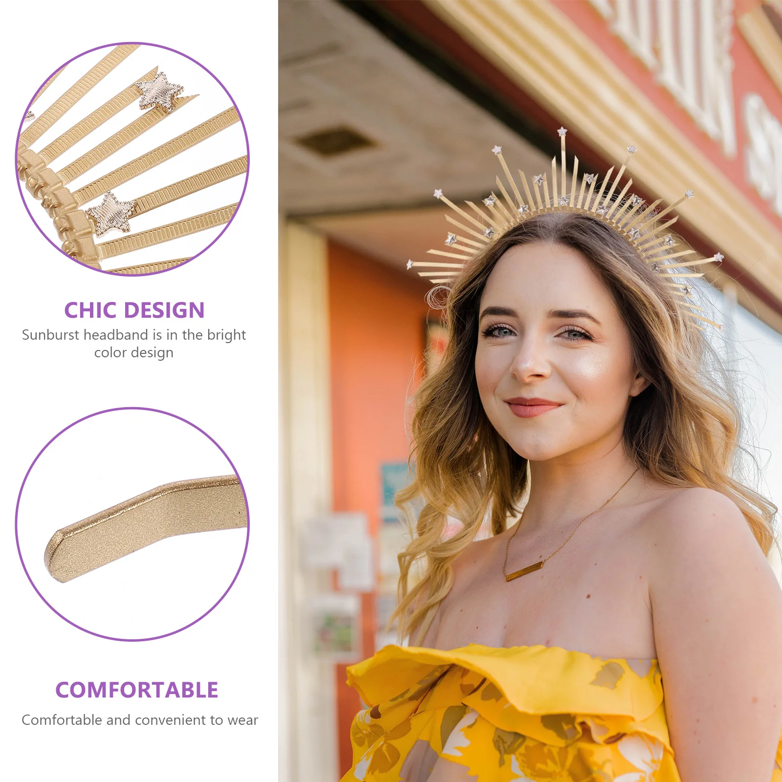 

Golden Headband Sunburst Crown Goddess Accessories Retro Party Halloween Spiked Headpiece Gothic Style Photography Christmas