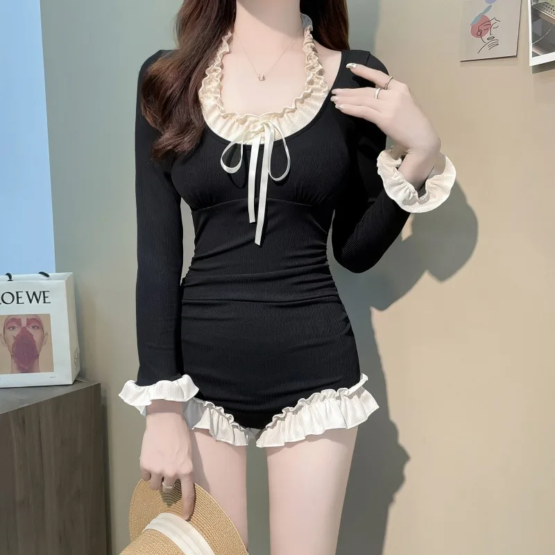 Swimsuit with High Beauty and Western Style, Korean Version Butterfly Bow, Black Fungus, Seaside Vacation, Hot Spring Summer