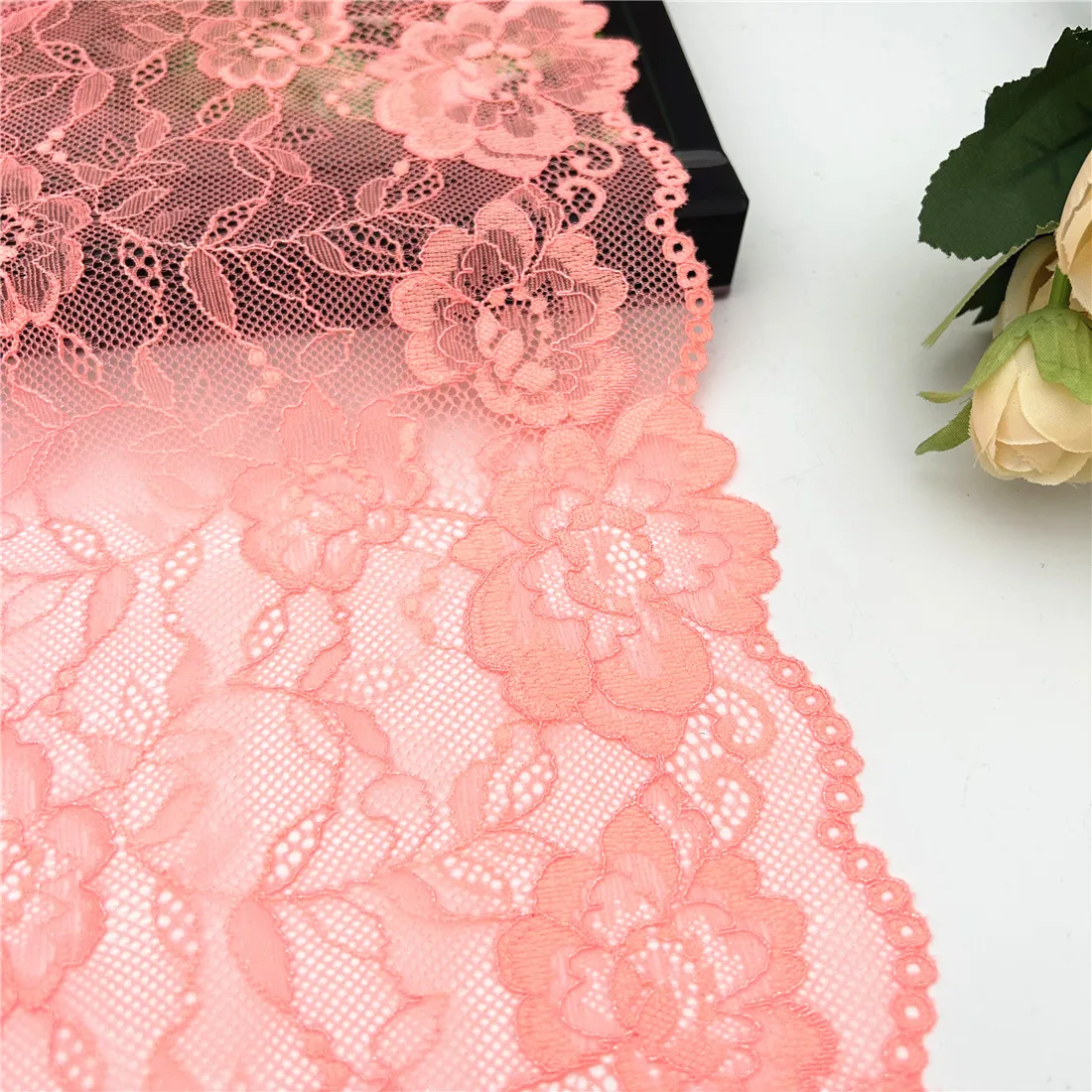 3y/lot Width 23cm Orange Pink Foil Elastic Lace Trim For Wedding Clothes Skirt Hem Underwear Sewing Craft DIY Apparel Fabric