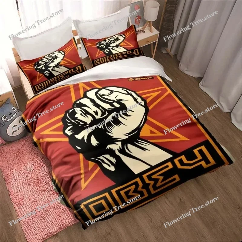 

Spoof Brand O-OBEY Logo Sheets Quilt Covers Bedding Dormitory Sheets Three-piece Bedding Set Three-piece Soft Warm Bedding Set