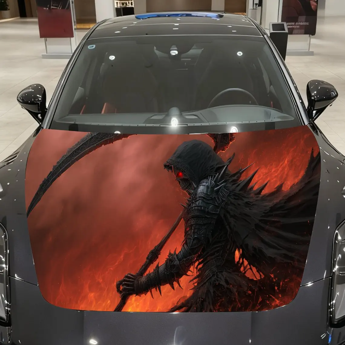 

Red - Eyed Grim Reaper Print car hood stickers, waterproof self-adhesive, scratch resistant, easy to stick, durable car PVC stic