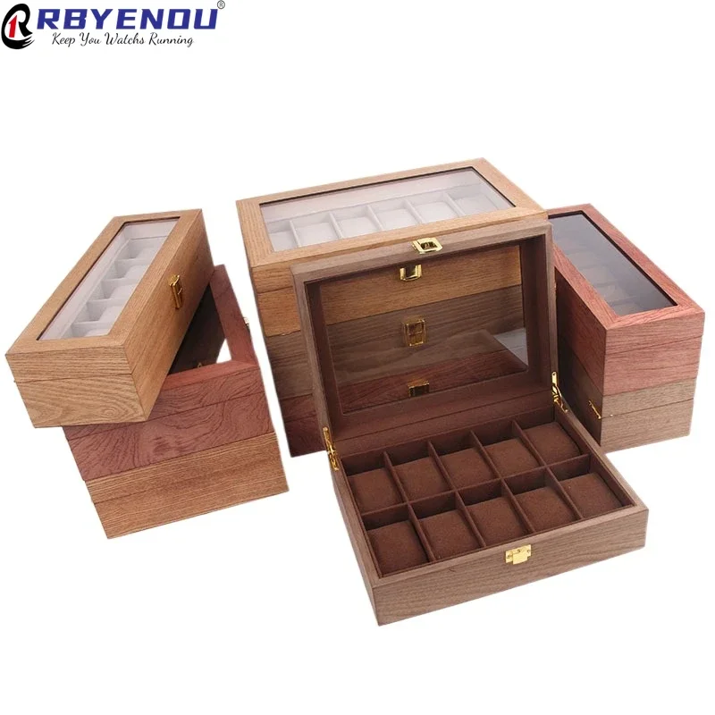 European Watch Case Classic Retro Gold Lock Buckle Made of MDF Material Covered Leather Customization Logo Watch Box Organizer