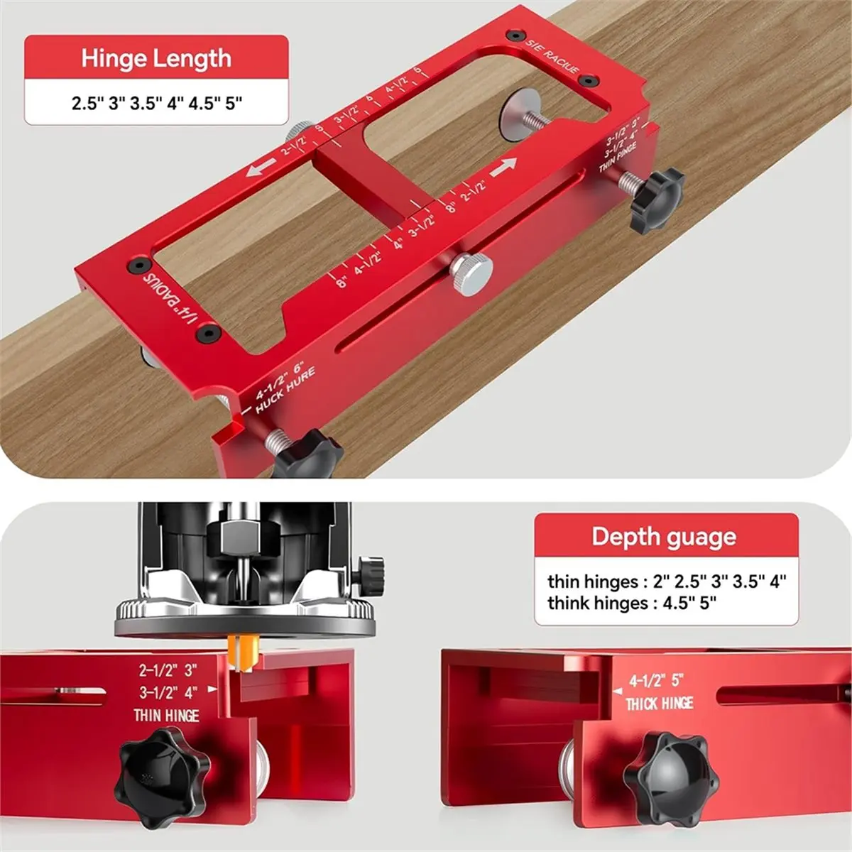 Aluminum Alloy Door Hinge Jig, Door Hinge Router Jig with Scale,Fits for 2.5-5