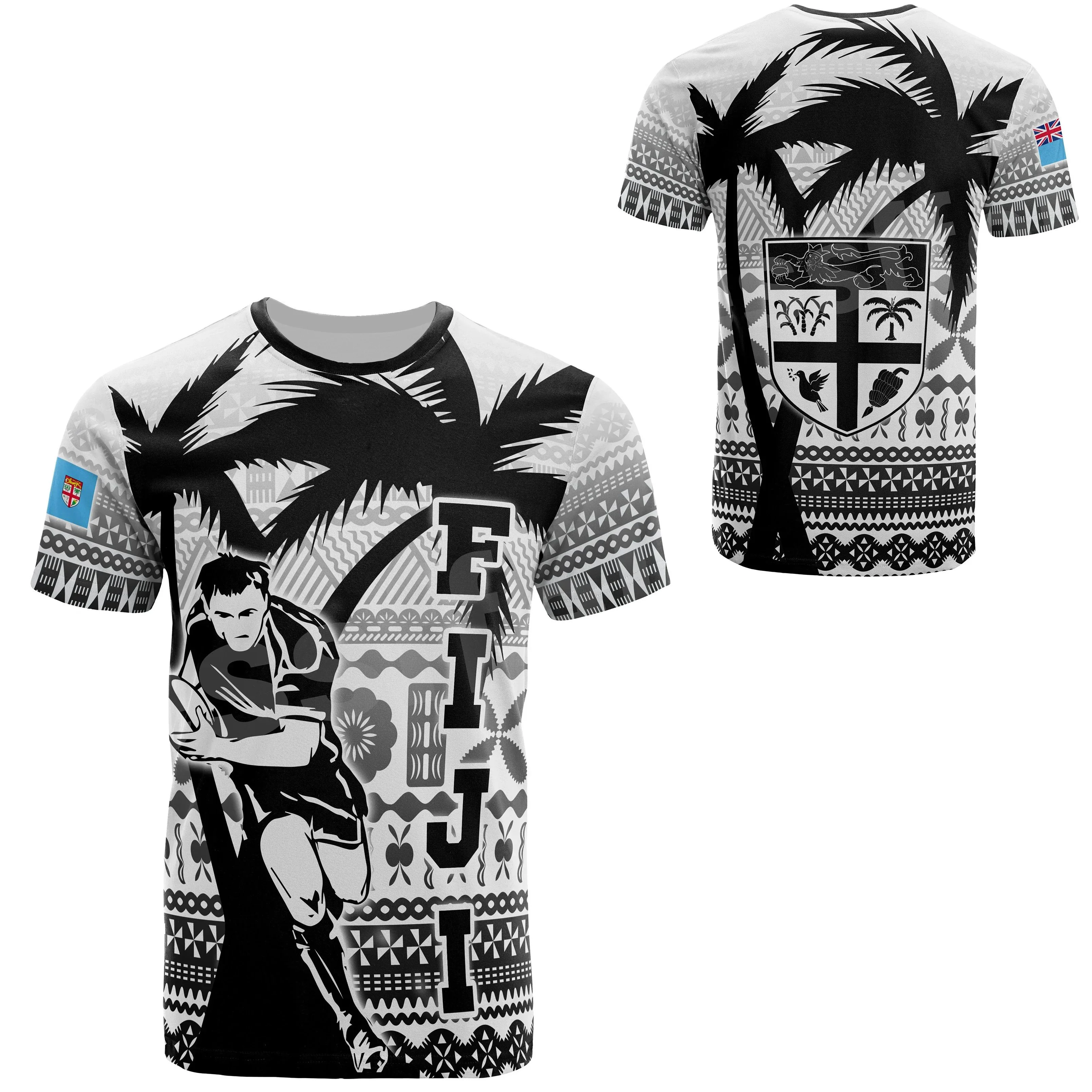 

25 Men's and Women's Short Sleeved T-shirts Casual Summer Shirt with 3D Printed Flag of Fiji Polynesia Special Football Jersey