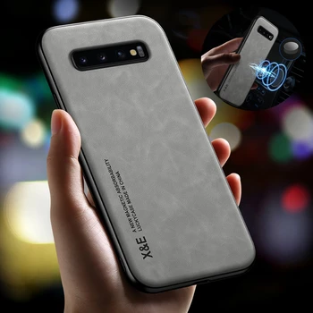 Voor Samsung Galaxy S8 S9 S10 Plus Case Luxe Lederen Magnetische Autohouder Telefoon Case Voor Samsung S10E Note 8 9 10 Back Cover