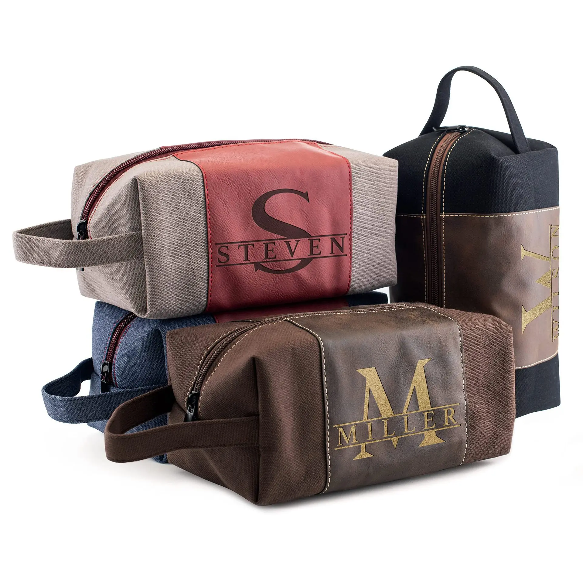 Wash bag, large capacity, portable, portable, portable makeup bag, retro men's canvas waterproof PU leather storage bag