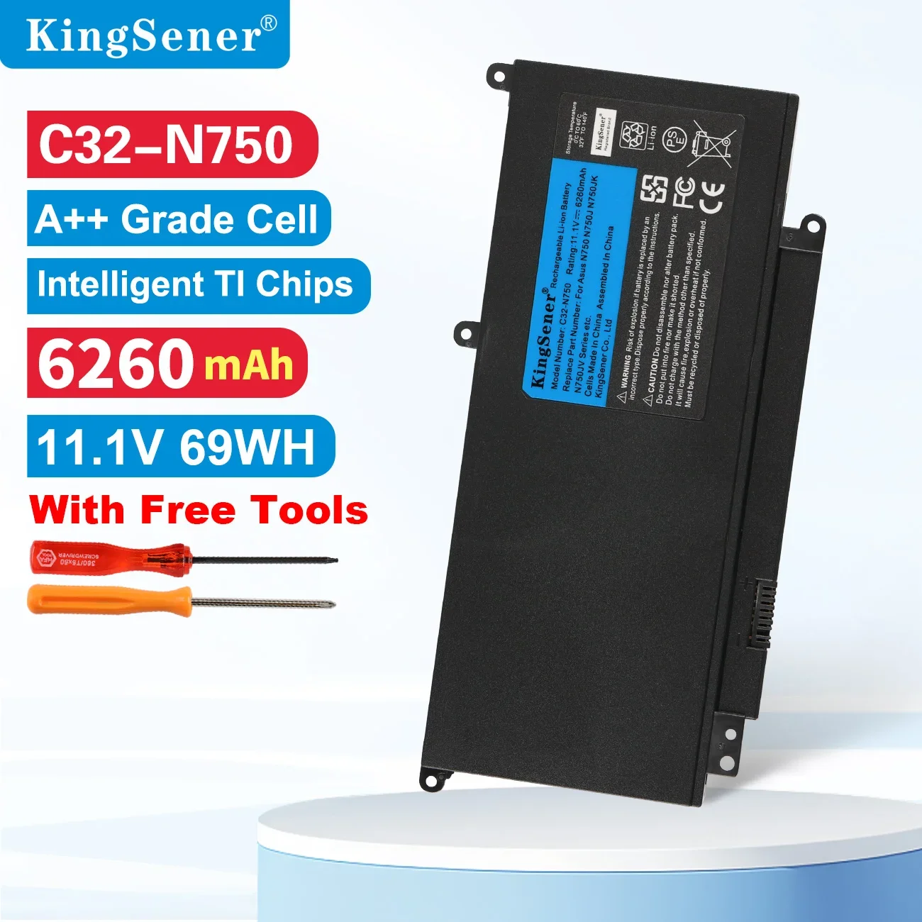 

Аккумулятор для ноутбука KingSener C32-N750 для ASUS N750 N750J N750JK N750JV N750Y47JK-SL N750Y47JV-SL 11,1 В, 6260 мАч, 69 Втч