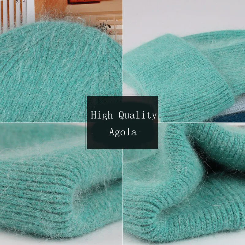 Xthree Winter Hut für Frauen Angola Beanie Hut Gestrickte Kaninchen Pelz Skullies Hut Warmen Motorhaube Kappe Weibliche Hüte für Mädchen hut – Detail 6