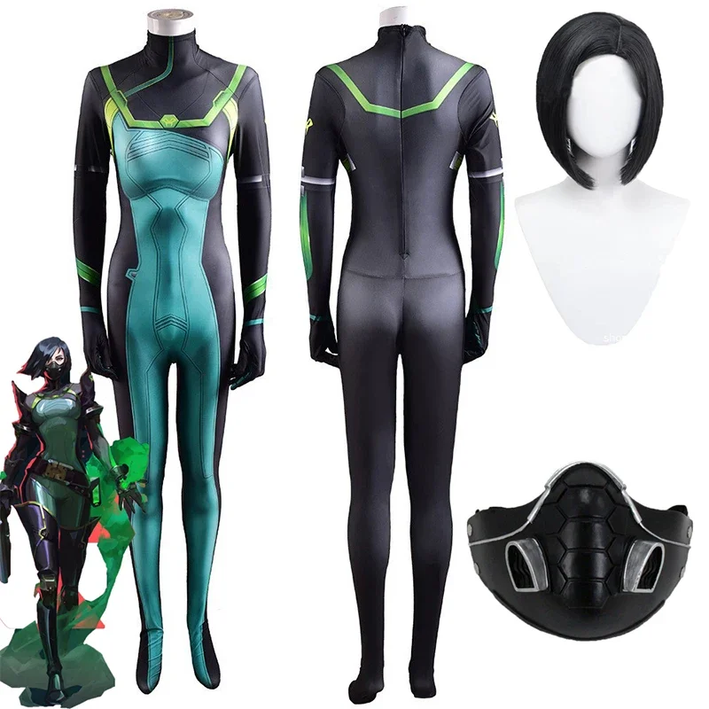 Spiel Valorant Cosplay Viper Cosplay Maske Zubehör Kostüm 3D Druck Spandex Viper Overall Body Perücke Volle Sets Frauen Kinder