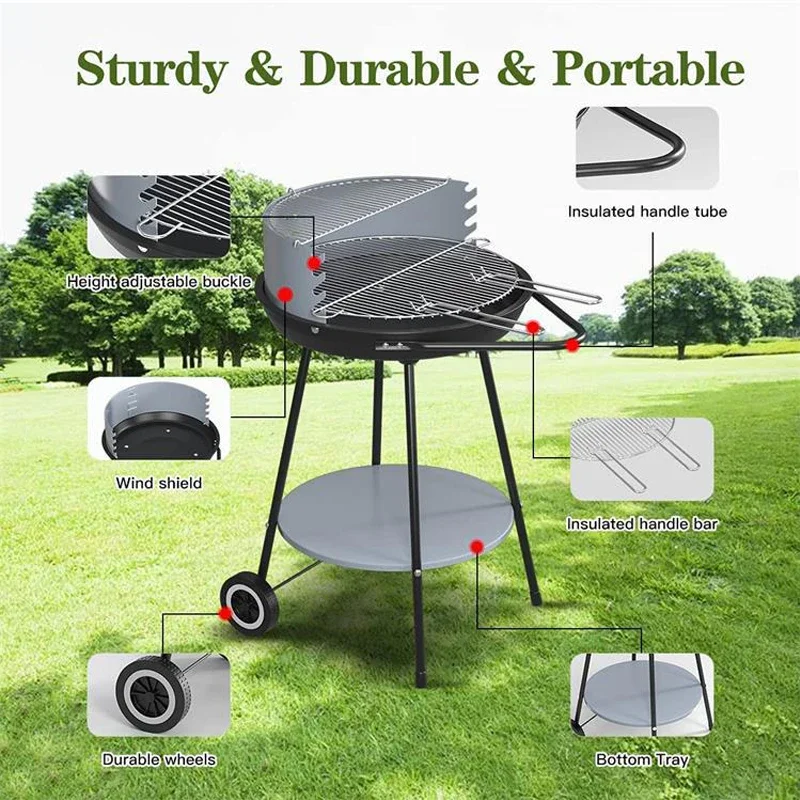 Camping Barbecue Grill Portable Round Outdoor Heating Stoves Multifunction Picnic BBQ Rack Charbroiling Device