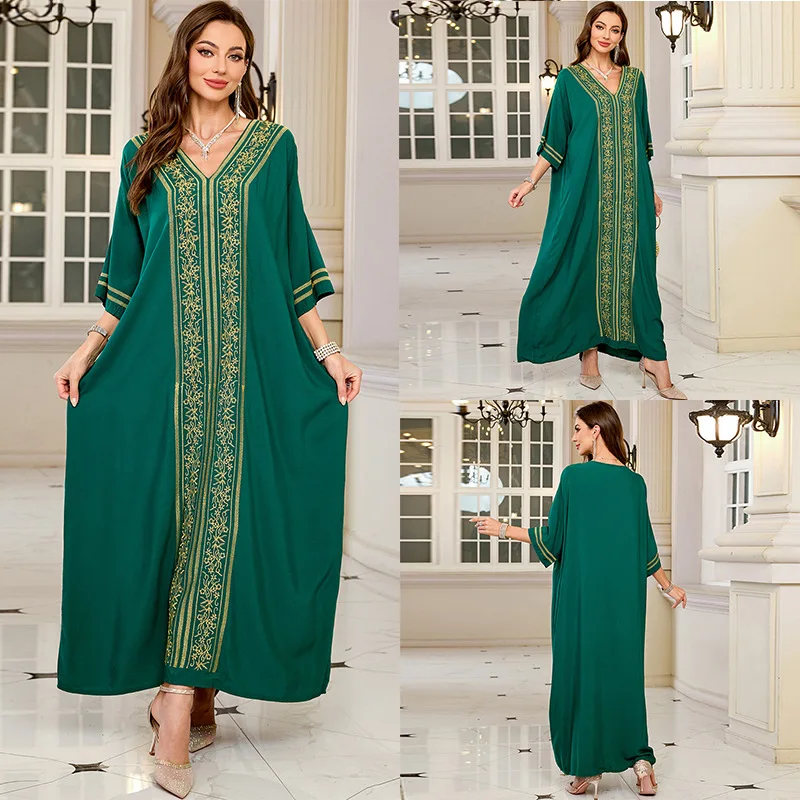 

Пляжные накидки-платья с вышивкой, V-образным вырезом и коротким рукавом для женщин, кафтаны