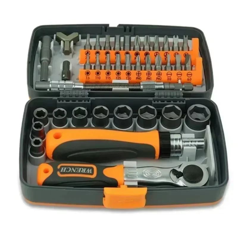 38 Pcs CRV Ratchet Screwdriver Set Anti-Slip Sweat-Proof Handle Multi-Purpose Wrench Bit Combination Repair Tool