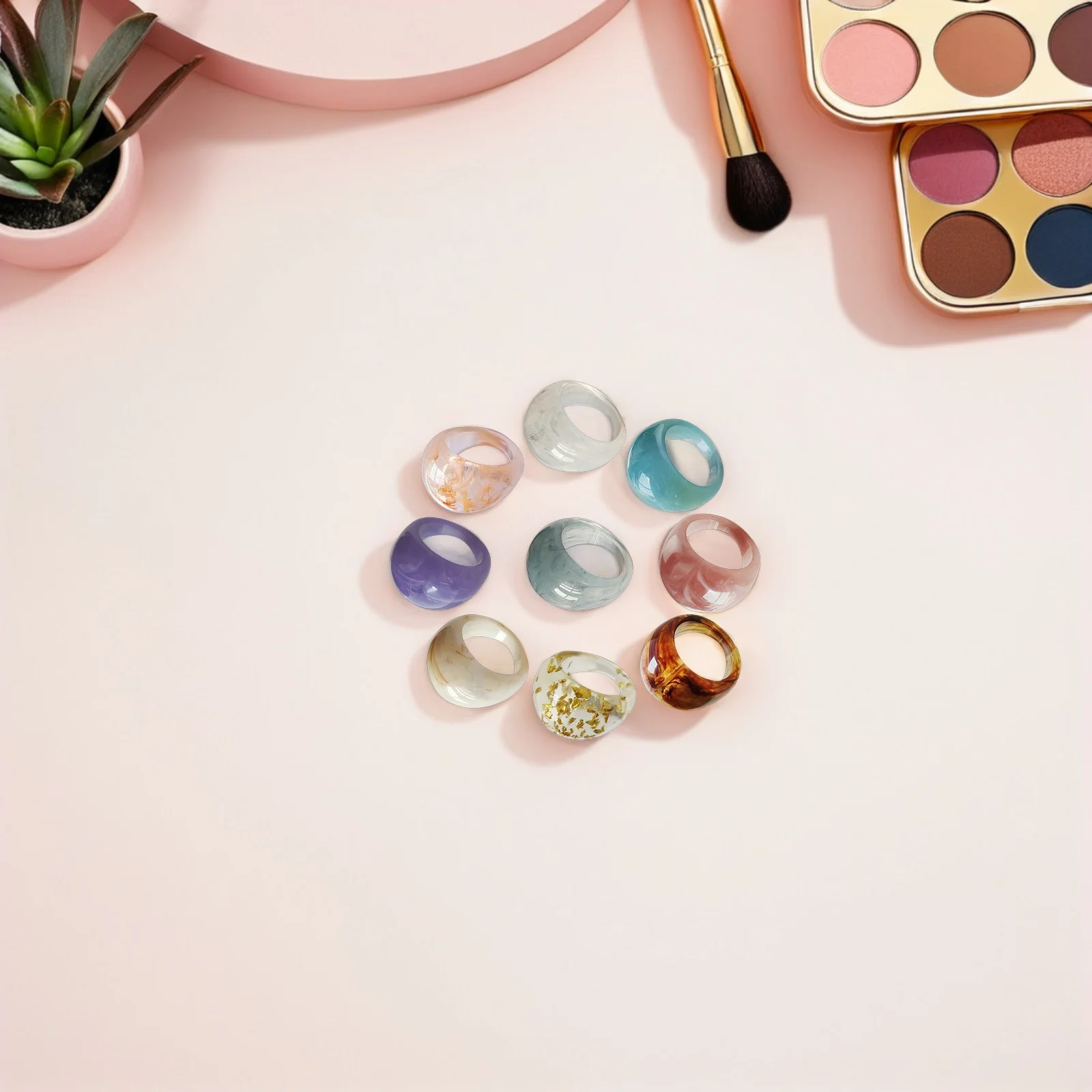 

9Pcs Multi Color Resin Rings Simple Finger Ring Set for Women Fashion Chunky Statement Ring Retro Pattern Knuckle Jewelry Decor