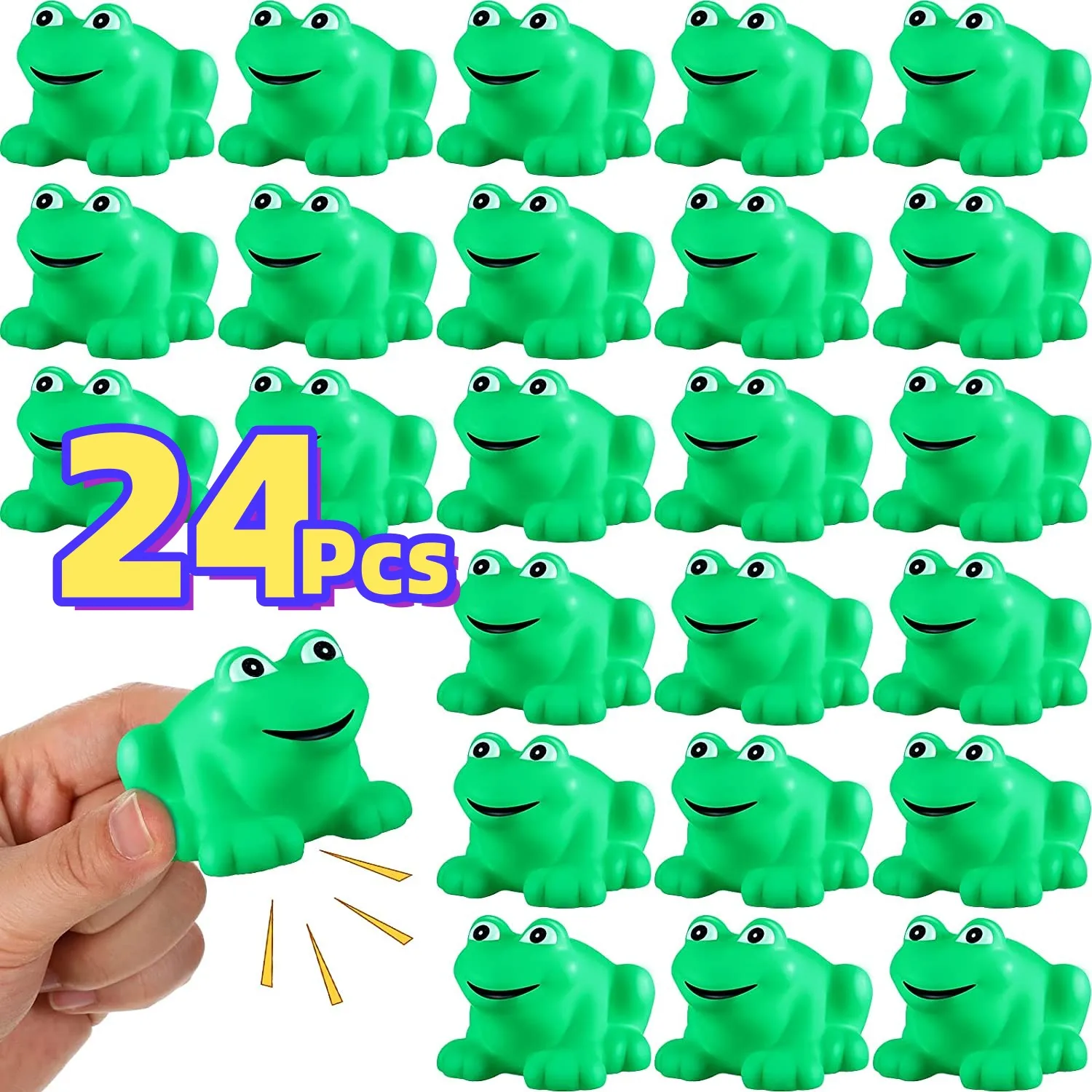 24 PCS Rubber Frogs, Squeak and Floating Green Frog ,Good Shower and Playing  Water Partner.