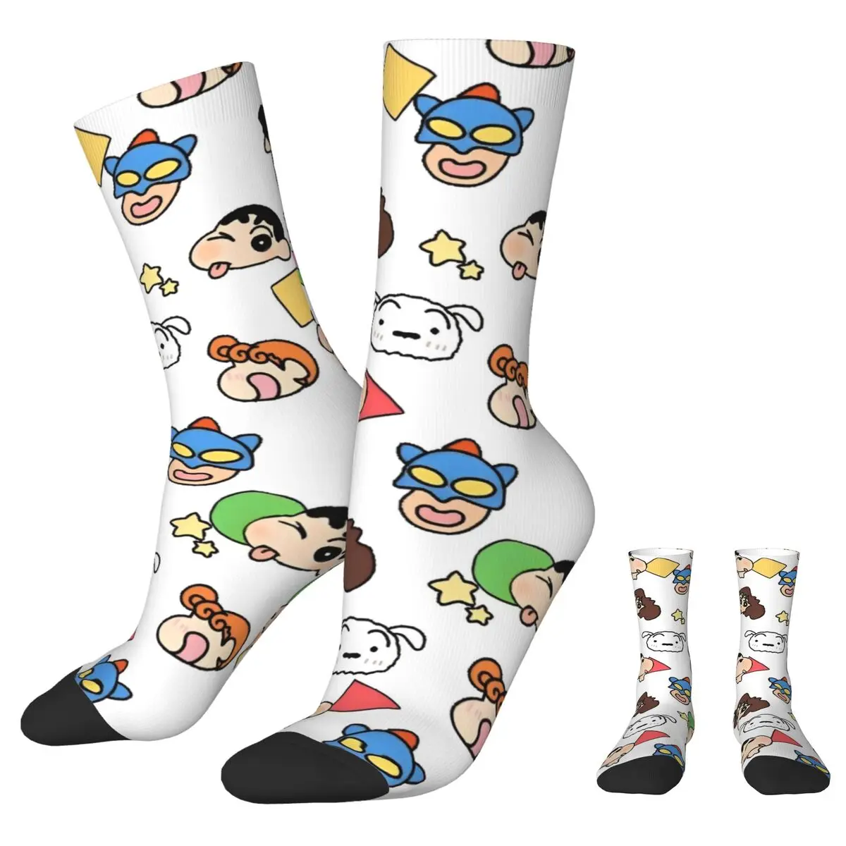 Colorful Crayon Shin-chan Himawari Sports Socks Japanese Anime Polyester Crew Socks for Unisex Breathable