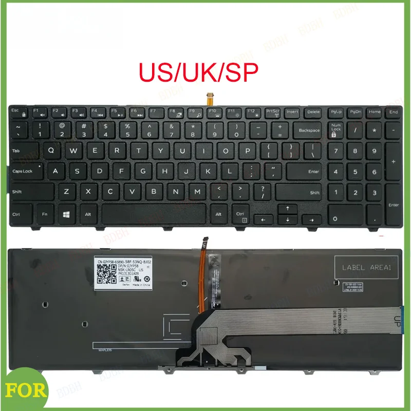 Teclado de portátil para Dell Inspiron 15 3000 3541 3542 3543 3546 3559 3551 3552 3558 3550 3567 3878 US/UK/Español