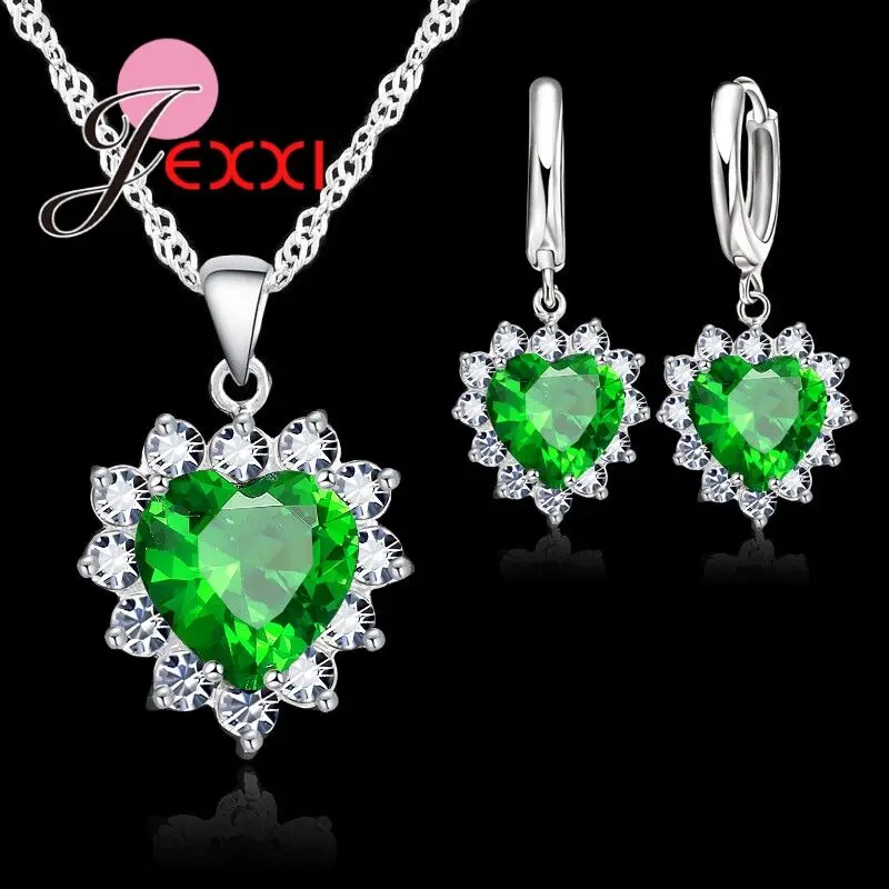 Hot Selling Kit Heart Shaped Multicolor Available Pendant Necklace With Earring Jewelry Set 925 Sterling Silver Earrings