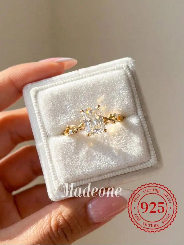 Exquisiter rechteckiger Zirkon-Ring aus 925er Sterlingsilber für Damen, Verlobung, Jahrestag, Party, modischer, hochwertiger, edler Schmuck