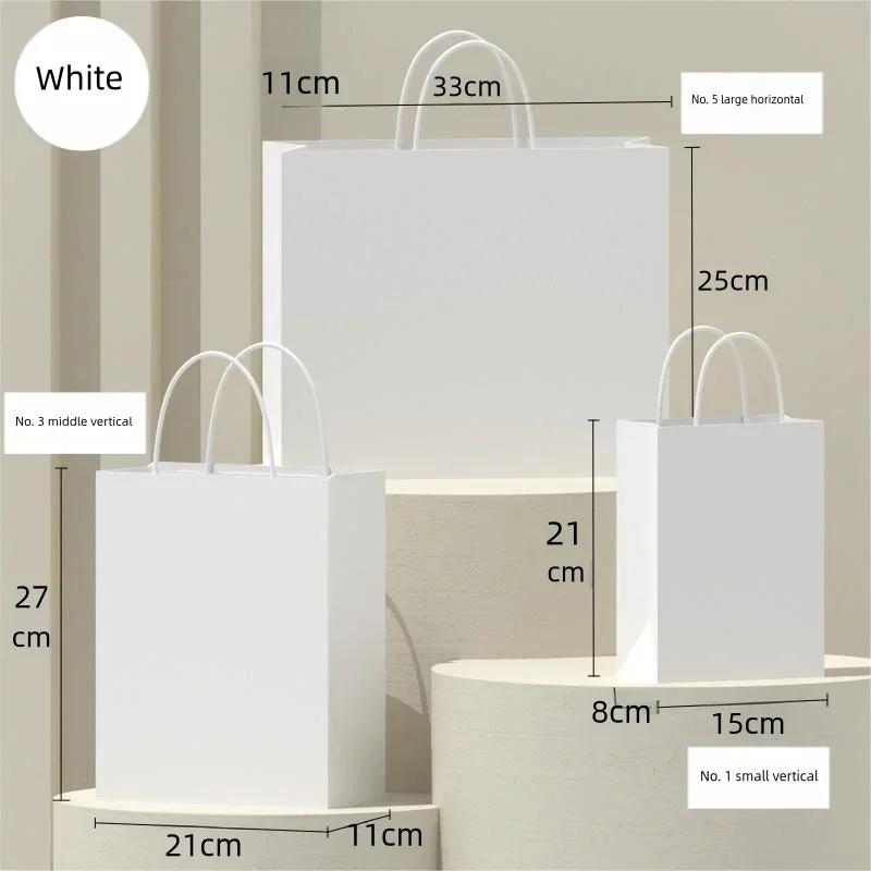 Bolsas de papel Kraft blanco con asas, bolsas de regalo de Navidad para pequeñas empresas, cumpleaños, boda, recuerdo de fiesta, bolsas de compras,