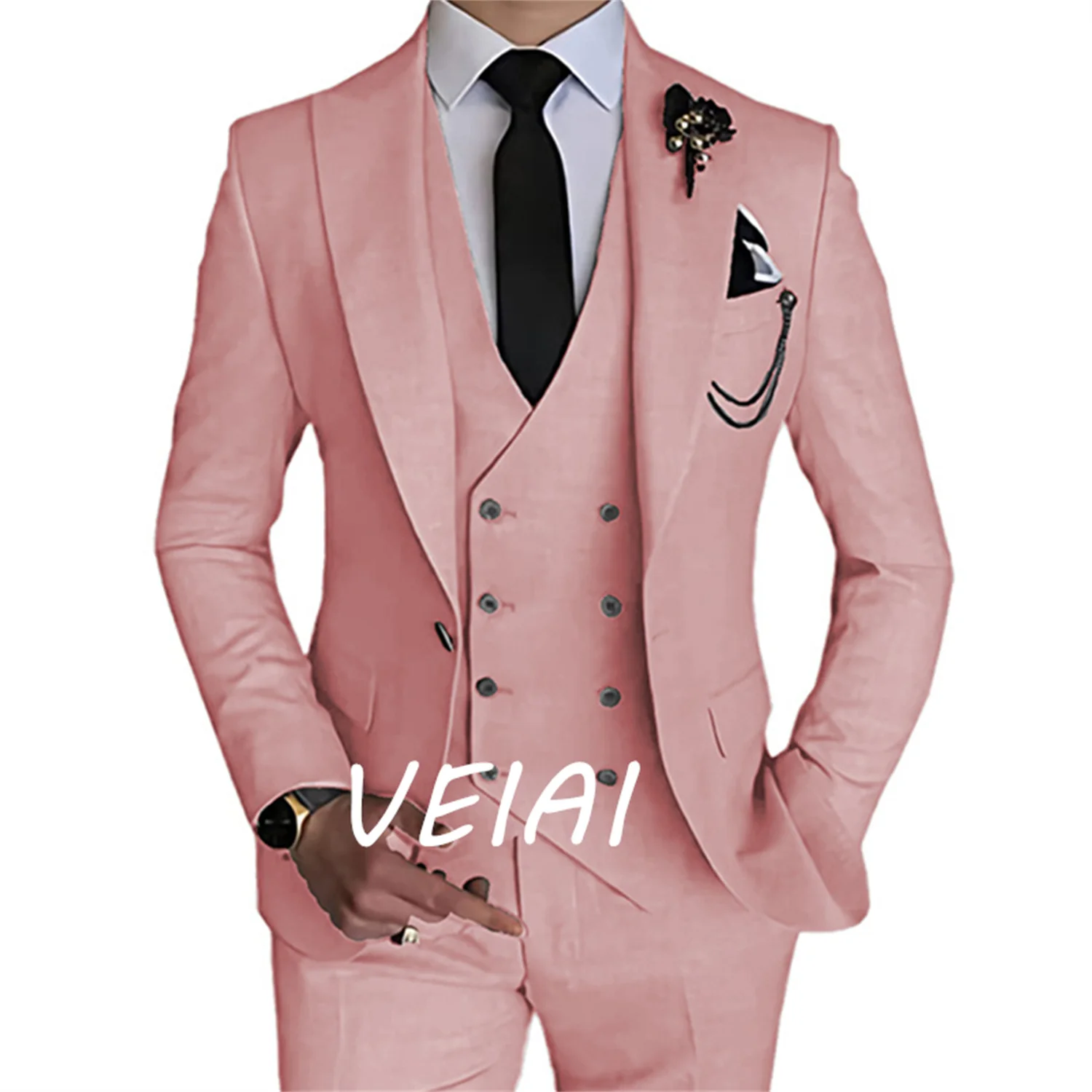 

CustomizedMen's Leisure Boutique Business Solid Color Slim Fit Wedding Groom Suit Blazers Jacket Pants Vest 3 Pcs Set Dress