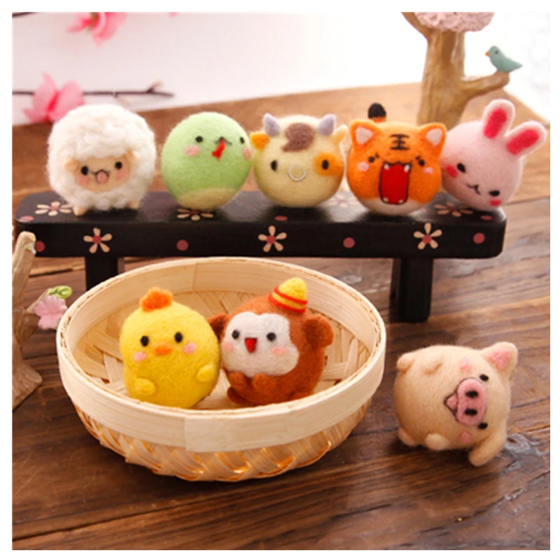 

12 Chinese zodiac cartoon animal set wool needlepoint kit wool felt needle felting decoration craft needlecraft DIY handmade