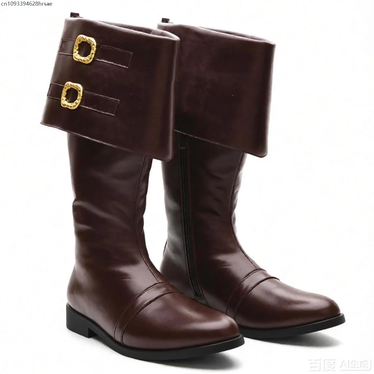 Vintage Men Brown High Boots Gold Buckle Decor Medieval Renaissance Pirate Knight Cosplay Shoes Retro Historical Costume Boots 6