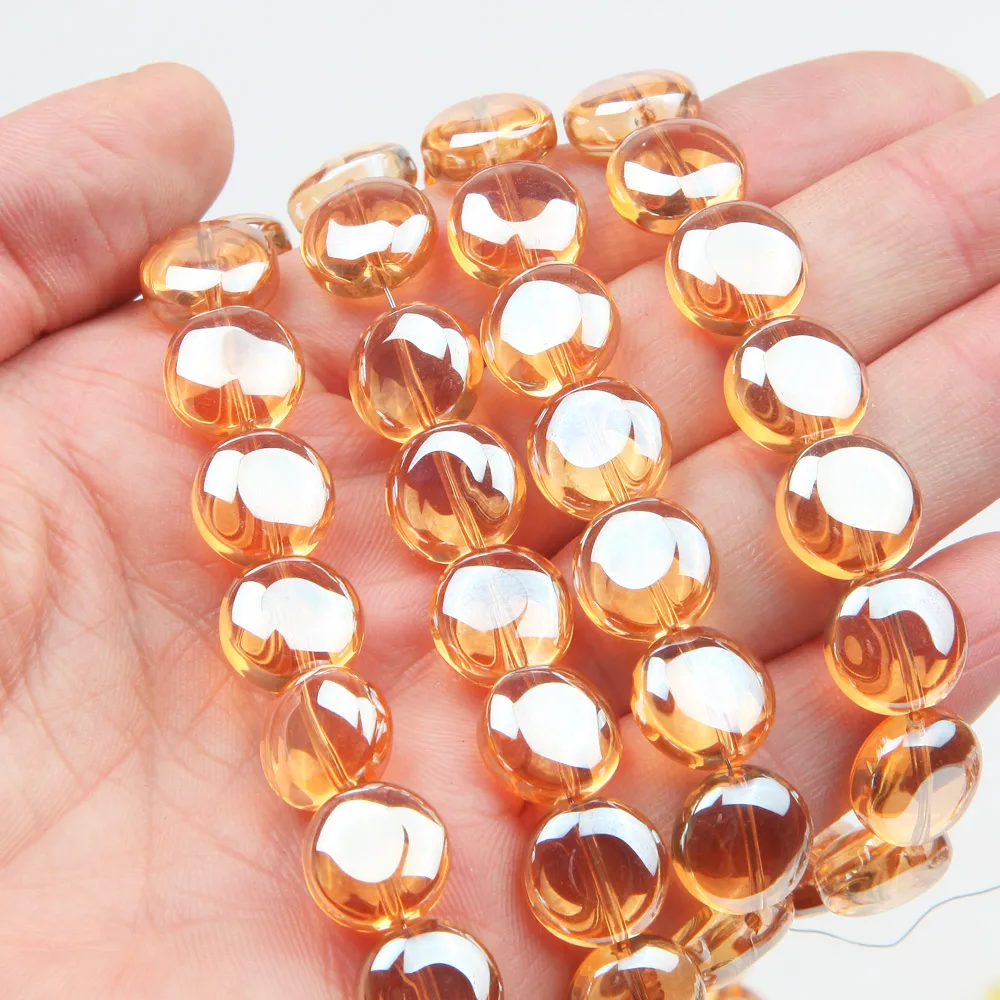 20pcs/lot Glaze Round Flat Beads Crystal Glass Wheel Beads Oblate Loose Beads For DIY Bracelet Necklace Jewelry Making Accessory