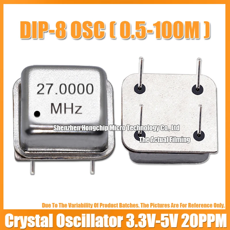 (2PCS) DIP-8 27M 27MHZ 27.000MHZ OSC 4PIN Half Size Active Square Crystal Oscillator 3.3V-5V-Compatible 15PF 20PPM