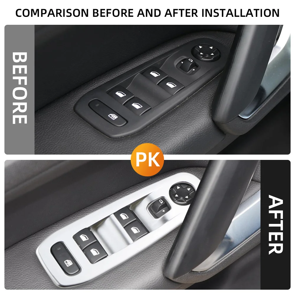 For Peugeot 308 308s 2014 - 2020 LHD Abs Car Door Window Lifter Glass Decorative Sticker Switch Panel Cover Sticker 4pcs