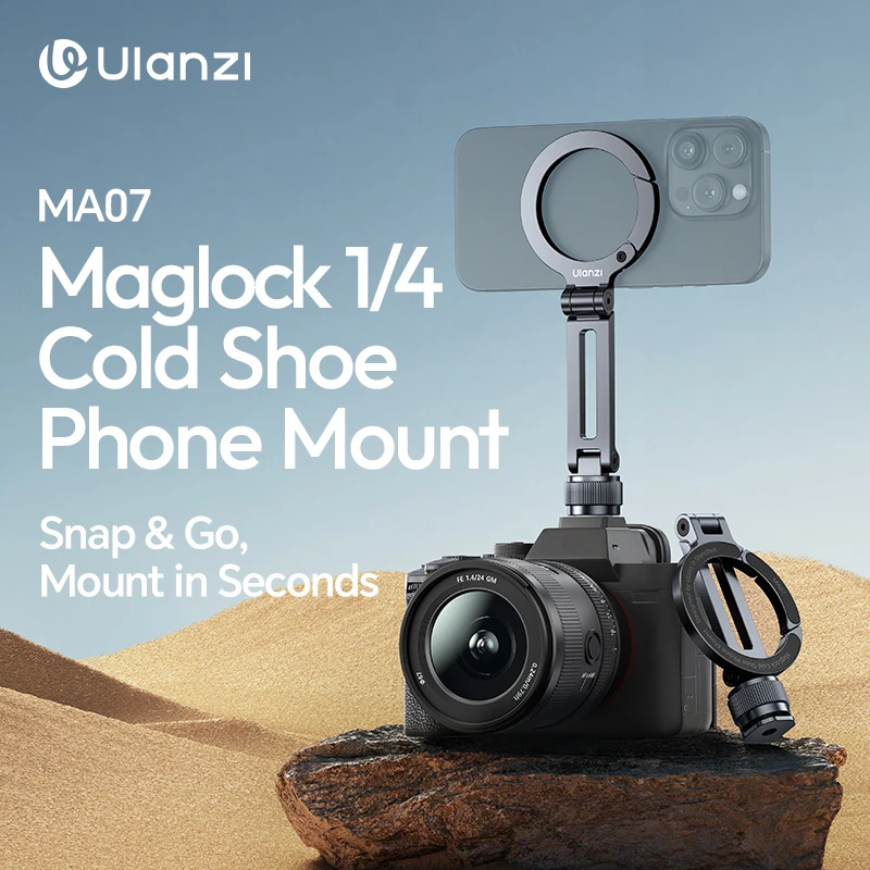 Ulanzi MA07 Maglock 1/4 Cold Shoe Phone Mount Double-Side Magnetic Phone Mount for Camera Tripod for iPhone 16 15 14 13
