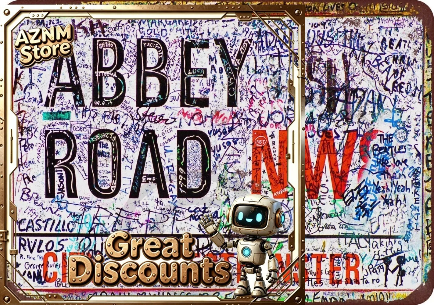 Abbey Road Beatles defaced Vintage look reproduction Aluminum sign