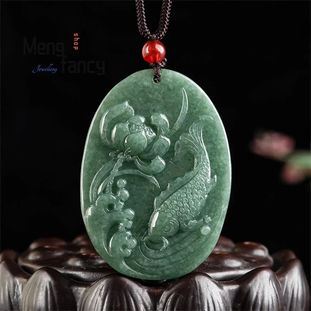 

Natural A-goods Jadeite Lotus Yearly Pendant Ice Jade Pendant Simple Exquisite Best Selling Handicraft Fashion Luxury Jewelry