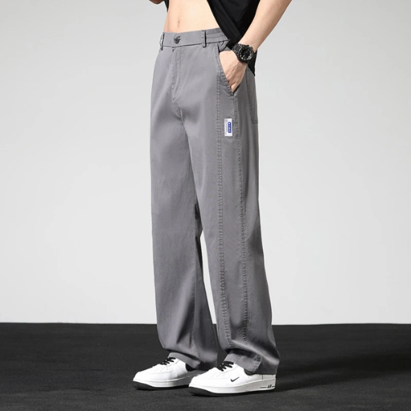 Summer Thin Casual Pants Men's Straight Wide Pants Lyocell Stretch Loose Trousers Korean Trendy Man Clothing