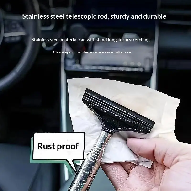 Retractable Car Side Mirror Wiper 66cm Extendable Keep Mirror Clean For Rainy Use