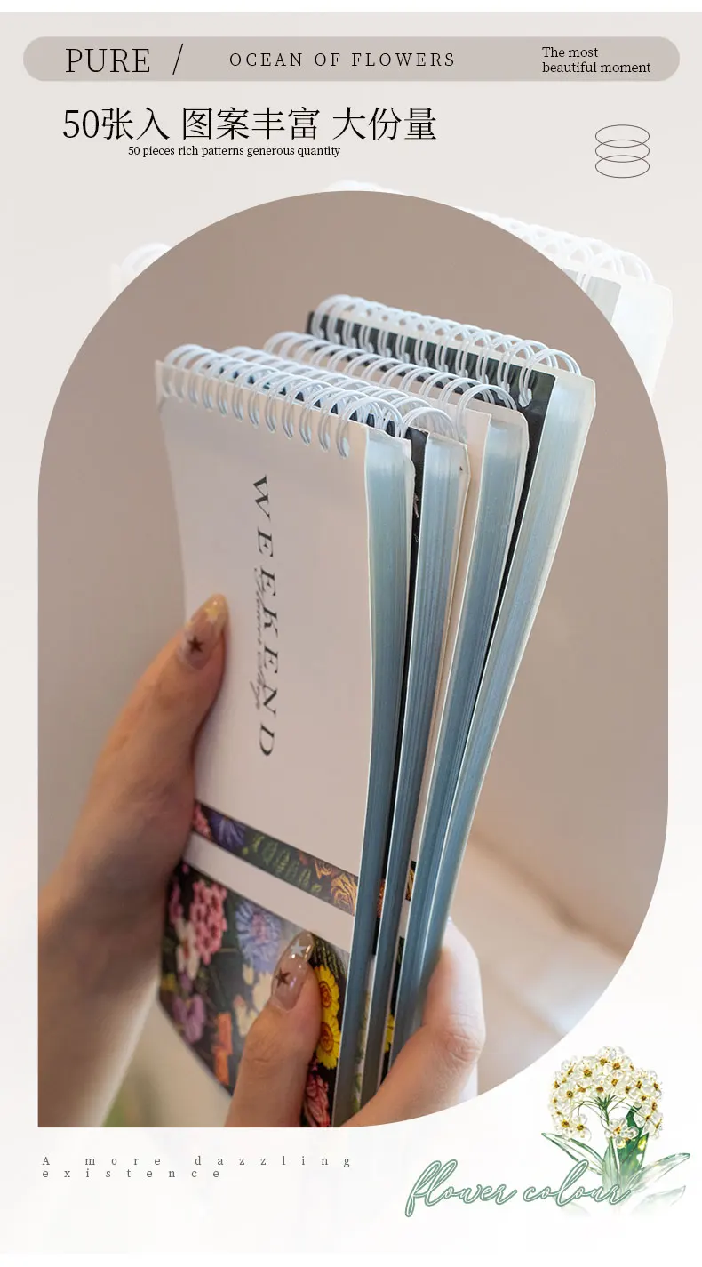 Journal GO 50 Stück Blumenmotiv-Aufkleber, PET-Aufkleber mit Simuliertem Glas- und Stickereieffekt für Scrapbooking, Journaling und DIY-Bastelarbeiten – Detail 14