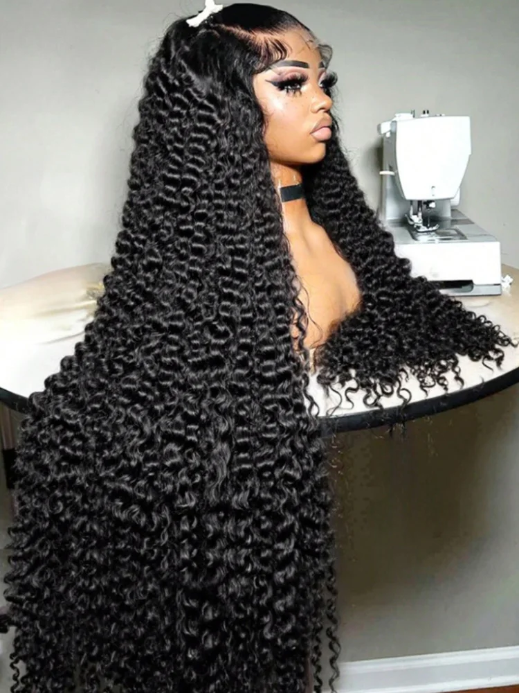 

40 inch human hair, with baby hair, 250 density, high-definition curly Brazilian native hair, 13x4 deep black waves, suitable for any occasion.