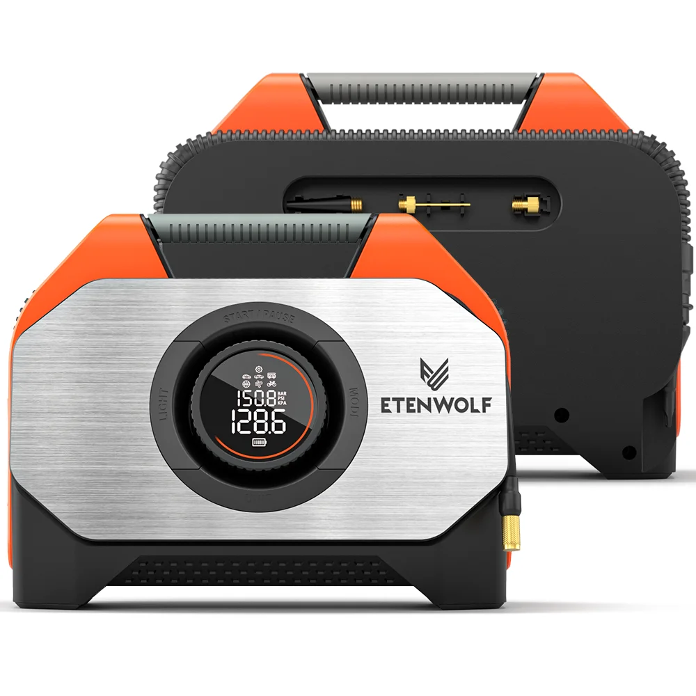 AliExpress ETENWOLF VORTEX S6 Portable Air Compressor 100% Duty Cycle & Dual Cylinder 19200 mAh Car Tire Inflator Air pump P600 Baloon Pump
