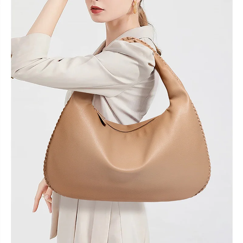 Luxury Large Capacity Underarm Bags Women PU Leather Shoulder Bag Portable Fashion Hobos Knit Armpit Bag 626A